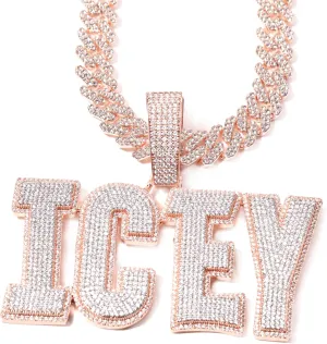 Custom Iced Out Big Name Pendant With 12mm Cuban Link Chain Solid Back Personalized Two-Tone Initial Letters Necklace Hip Hop Jewelry Gifts for Men Women