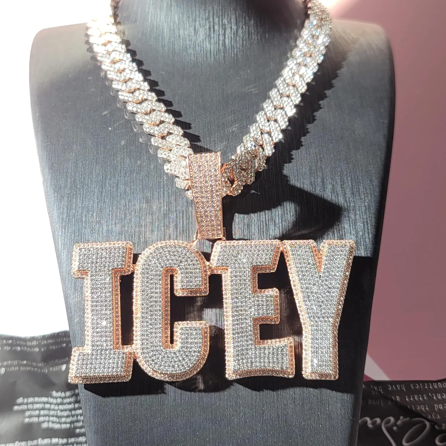 Custom Iced Out Big Name Pendant With 12mm Cuban Link Chain Solid Back Personalized Two-Tone Initial Letters Necklace Hip Hop Jewelry Gifts for Men Women