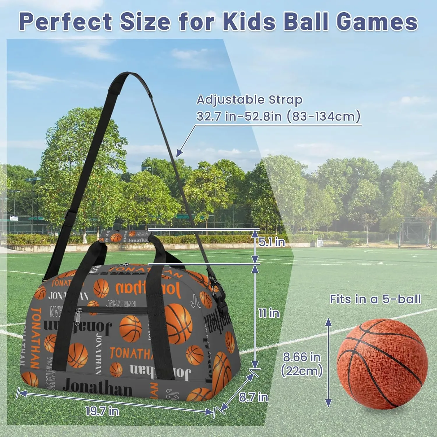 Custom-Personalize-Kids-Duffel-Bags with Name Text Carry-On Overnight Travel Gym Lightweight Dance Sports Bags For Girls Boys Kids Basketball