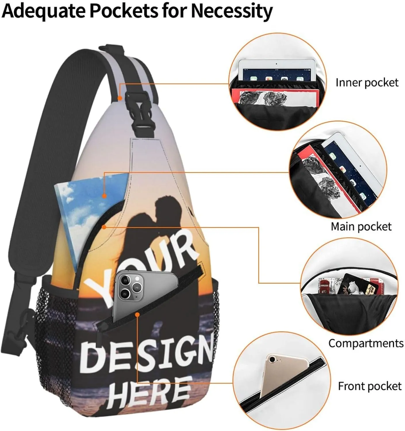 Custom Sling Bag for Women Men Personalized Sling Backpack with Your Photo Text Customized Chest Bag for Outdoor Travel, Style1