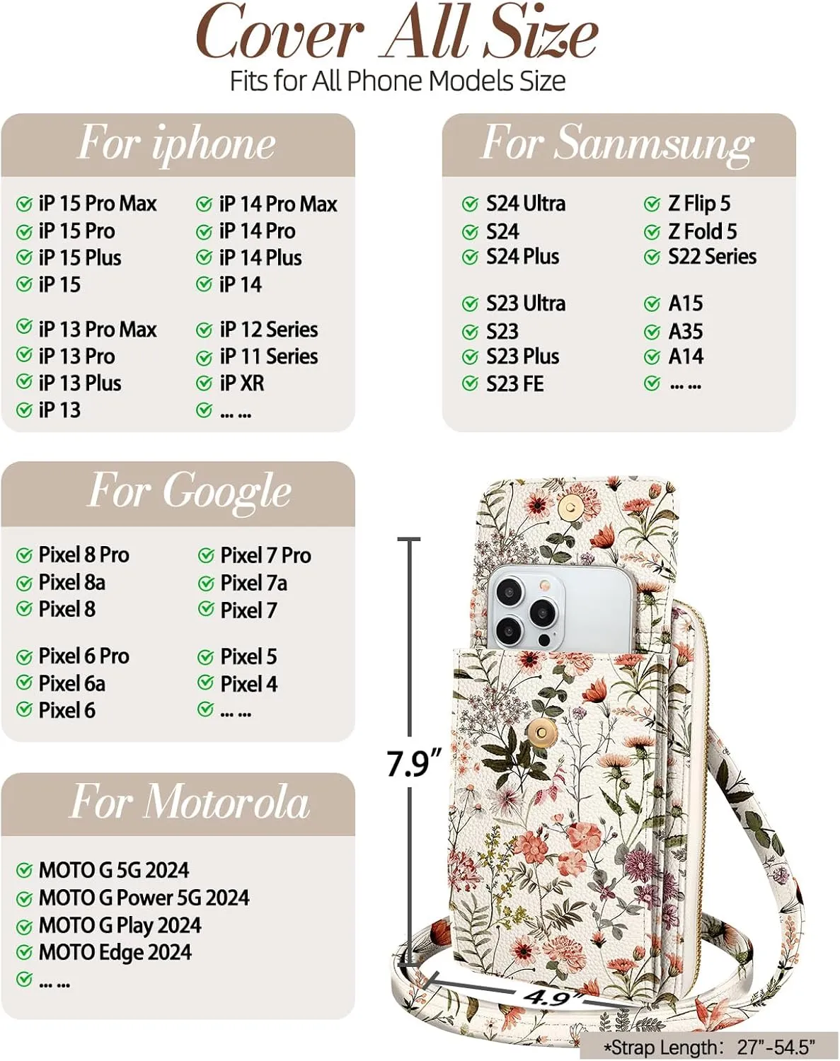 Cute Crossbody Purse Cell Phone Bags for Women - Leather Cellphone Wallet Purse with Adjustable Shoulder Rope