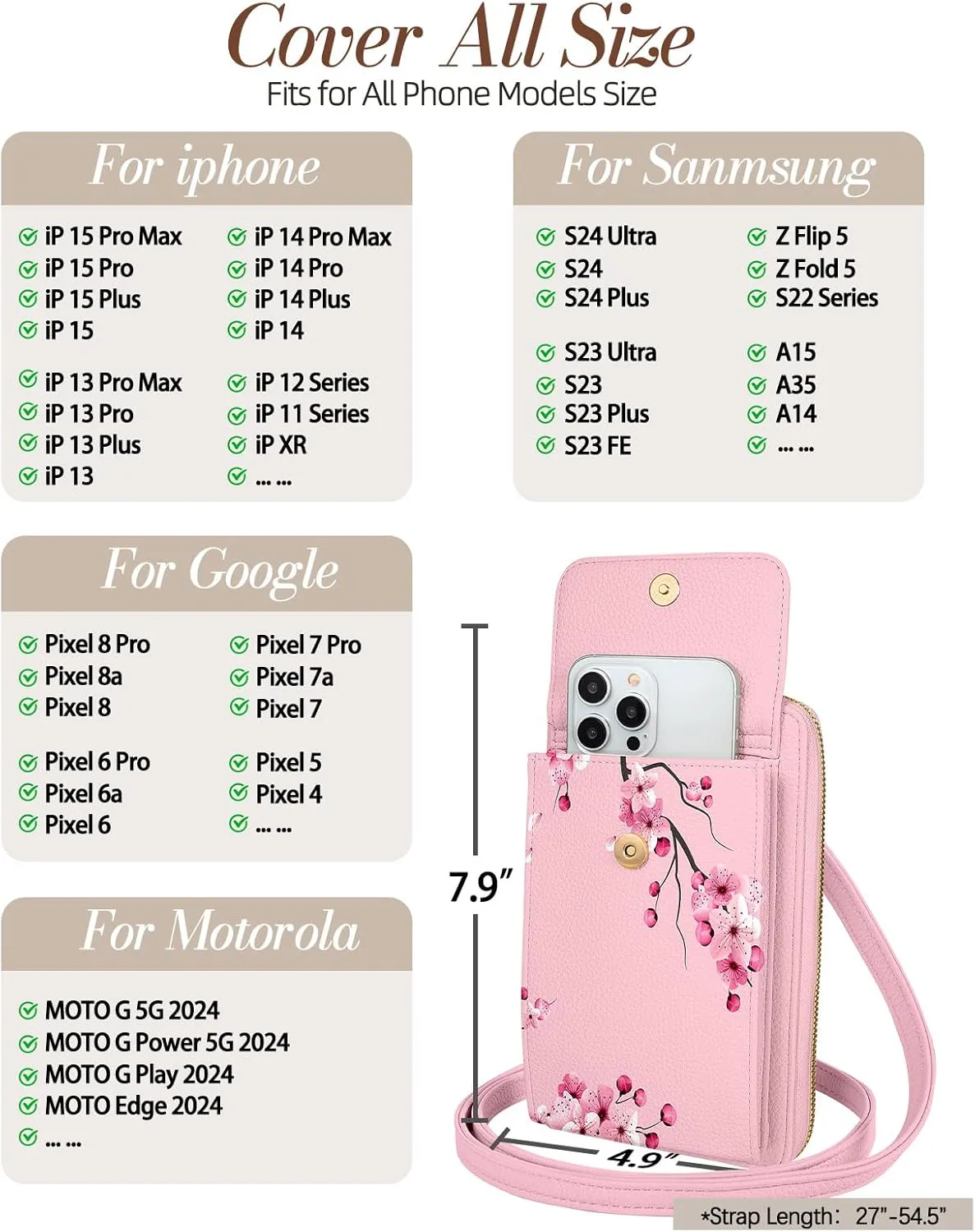 Cute Crossbody Purse Cell Phone Bags for Women - Leather Cellphone Wallet Purse with Adjustable Shoulder Rope