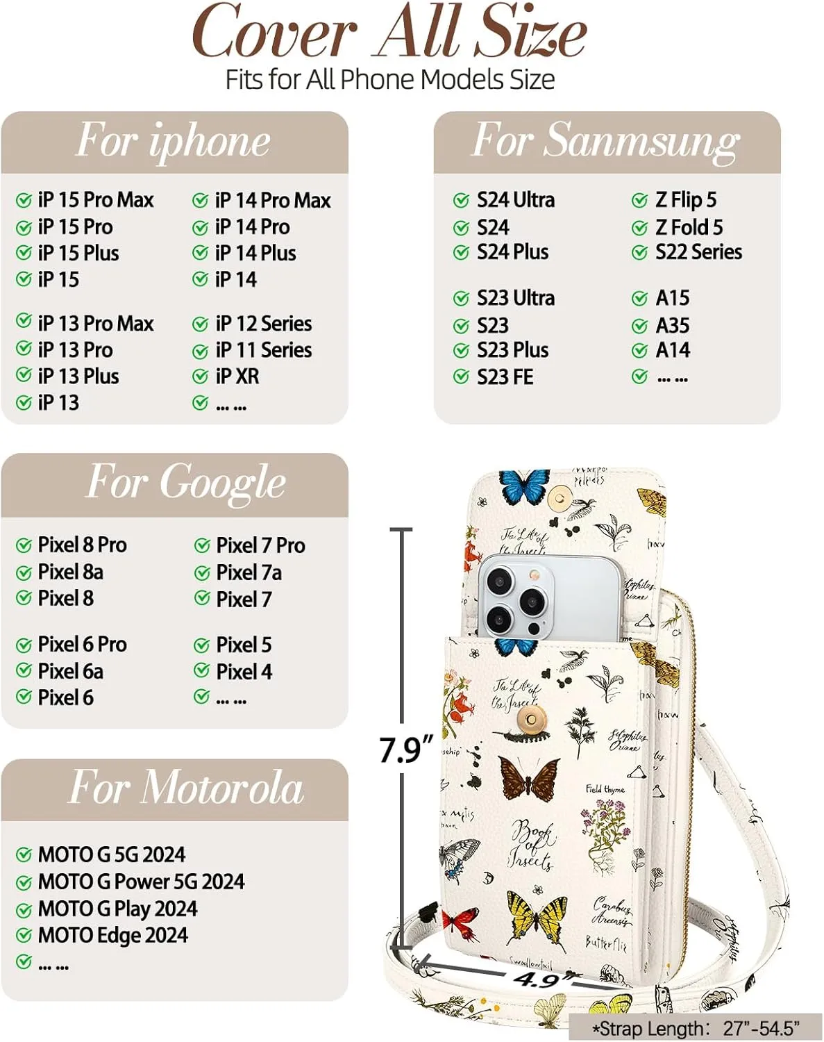 Cute Crossbody Purse Cell Phone Bags for Women - Leather Cellphone Wallet Purse with Adjustable Shoulder Rope