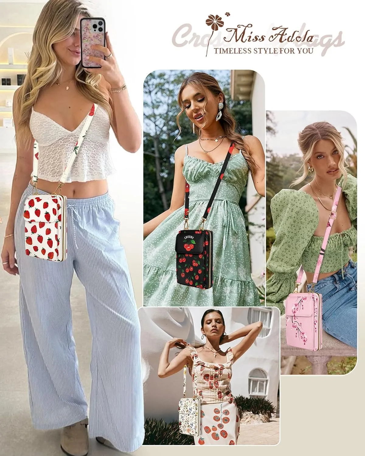 Cute Crossbody Purse Cell Phone Bags for Women - Leather Cellphone Wallet Purse with Adjustable Shoulder Rope