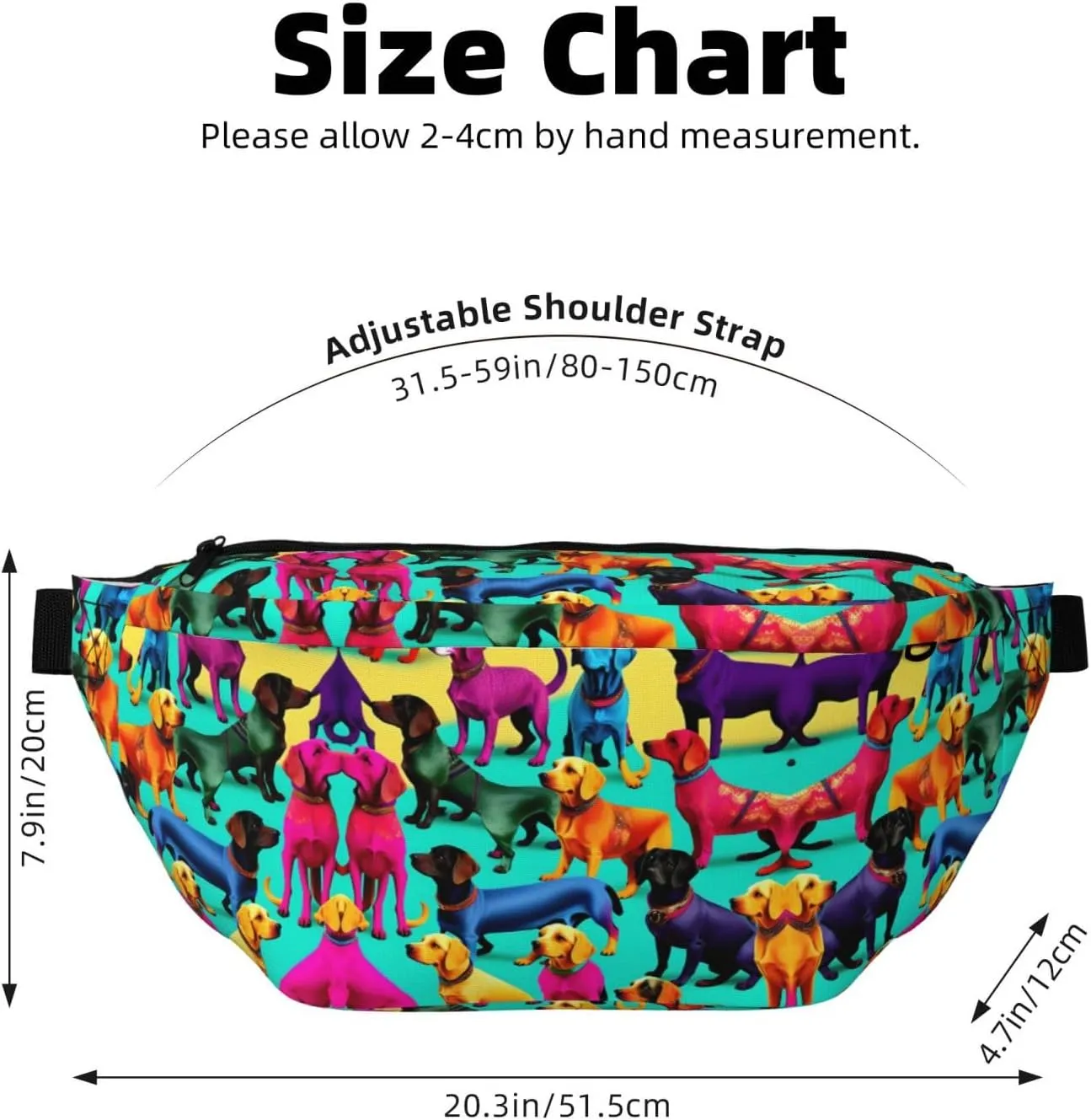 Cute Dachshound Dogs Fanny Pack Crossbody Sling Bag â€“ Zipper Pockets for Travel, Hiking, Cycling, Workouts, and Everyday Use