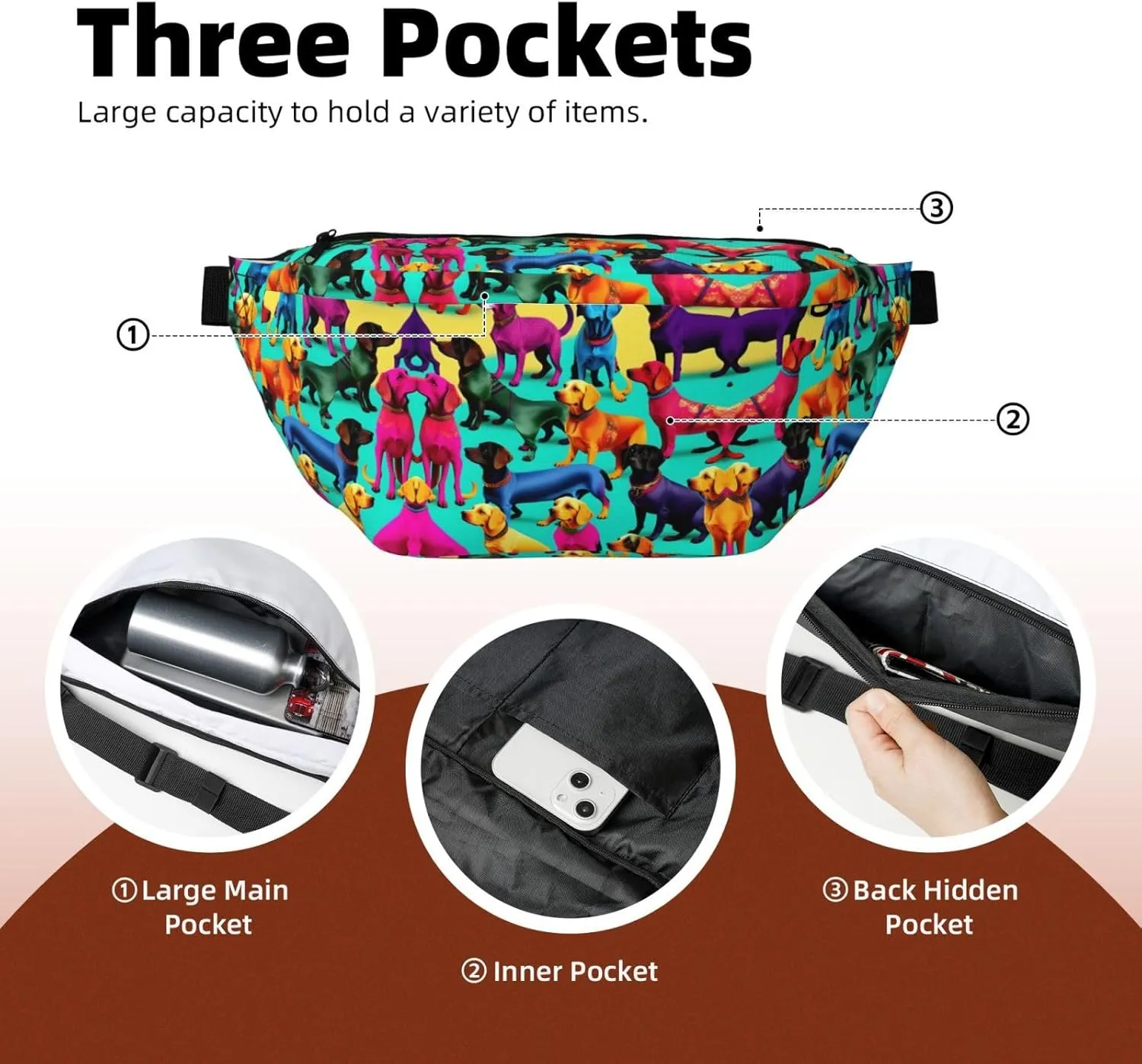 Cute Dachshound Dogs Fanny Pack Crossbody Sling Bag â€“ Zipper Pockets for Travel, Hiking, Cycling, Workouts, and Everyday Use