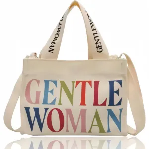 Cute Gentle Woman Tote Bag Colorful Hand-painted Canvas Handbags Handheld Shoulder Bag Office Travel Essentials
