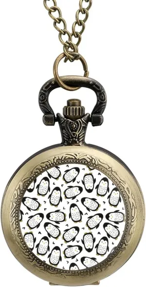 Cute Penguins Vintage Quartz Pocket Watch with Chain Numerals Scale for Christmas Graduation Birthday Gift