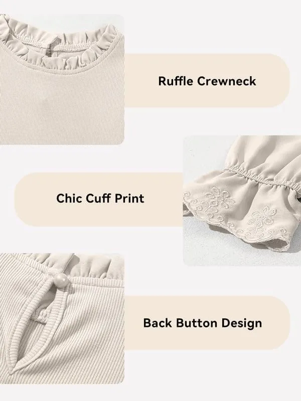Cute Shirts for Girls Ruffle Long Sleeve Crewneck Ribbed Knit Blouses Tops 6-15 Years