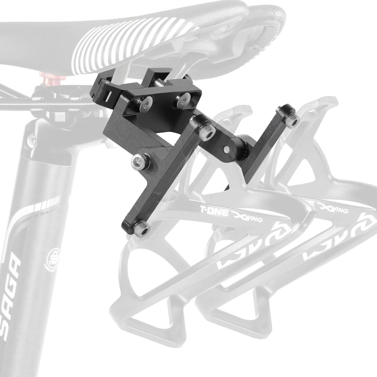 CyclingDeal Bike Bottle Cage Saddle Mount Adapter - MTB Road Bicycle Saddle Rail Mount Water Bottle Holder with Adjustable Angle for Road Use ONLY - Quality Aluminium Alloy - for 2 Bottle Cages