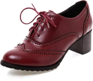 CYNLLIO Women's Vintage Wingtips Lace up Oxfords Brogues Shoes Mid Chunky Heels Pumps Perforated Dress Saddle Shoes