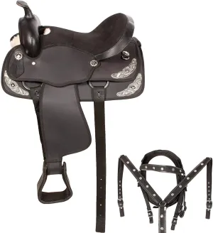 D&L Saddlery Classic Western Barrel Racing Handmade Synthetic Cordura Horse Saddle Lightweight Barrel Racing Saddle Trail Tack Equestrian Horse Saddle Tack Size 10" to 18" inches Seat, SYN29