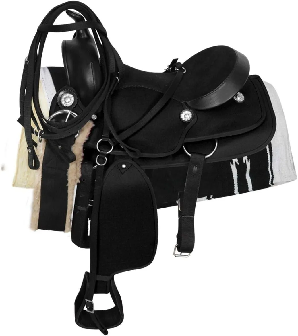 D&L Saddlery Classic Western Barrel Racing Handmade Synthetic Cordura Horse Saddle Lightweight Barrel Racing Saddle Trail Tack Equestrian Horse Saddle Tack Size 10" to 18" inches Seat, SYN71