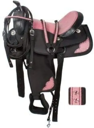 D&L Saddlery Classic Western Barrel Racing Handmade Synthetic Cordura Horse Saddle Lightweight Barrel Racing Saddle Trail Tack Equestrian Horse Saddle Tack Size 10" to 18" inches Seat, SYN74