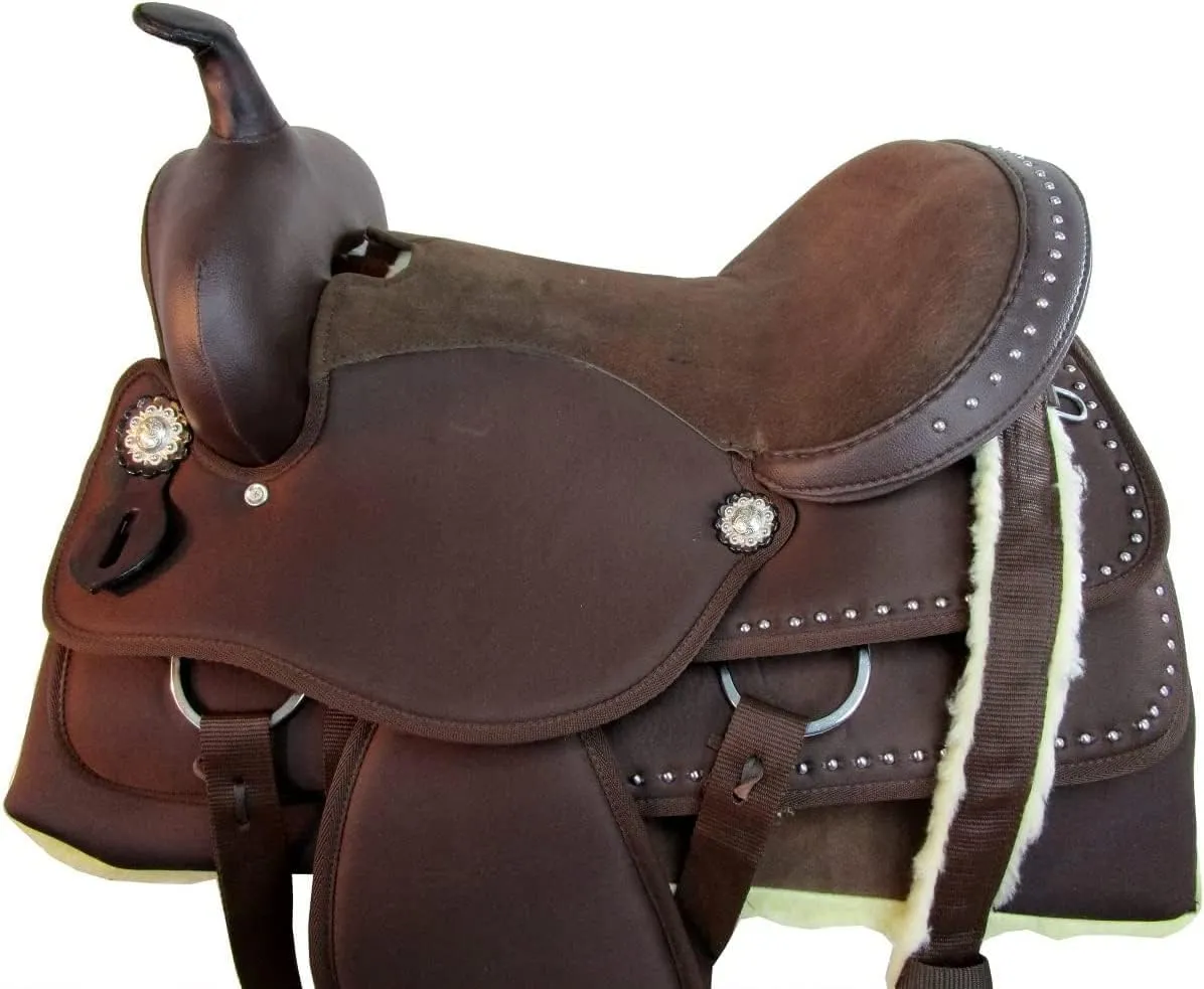 D&L Saddlery Classic Western Barrel Racing Handmade Synthetic Cordura Horse Saddle Lightweight Barrel Racing Saddle Trail Tack Equestrian Horse Saddle Tack Size 10" to 18" inches Seat, SYN85