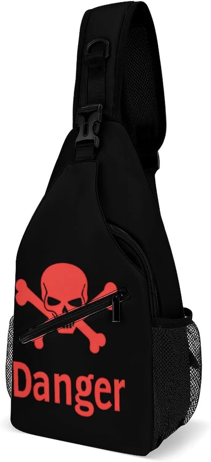 Danger Death Skull Head Casual Sling Bag Backpack Travel Shoulder Chest Crossbody Bags Adjustable Daypack Unisex