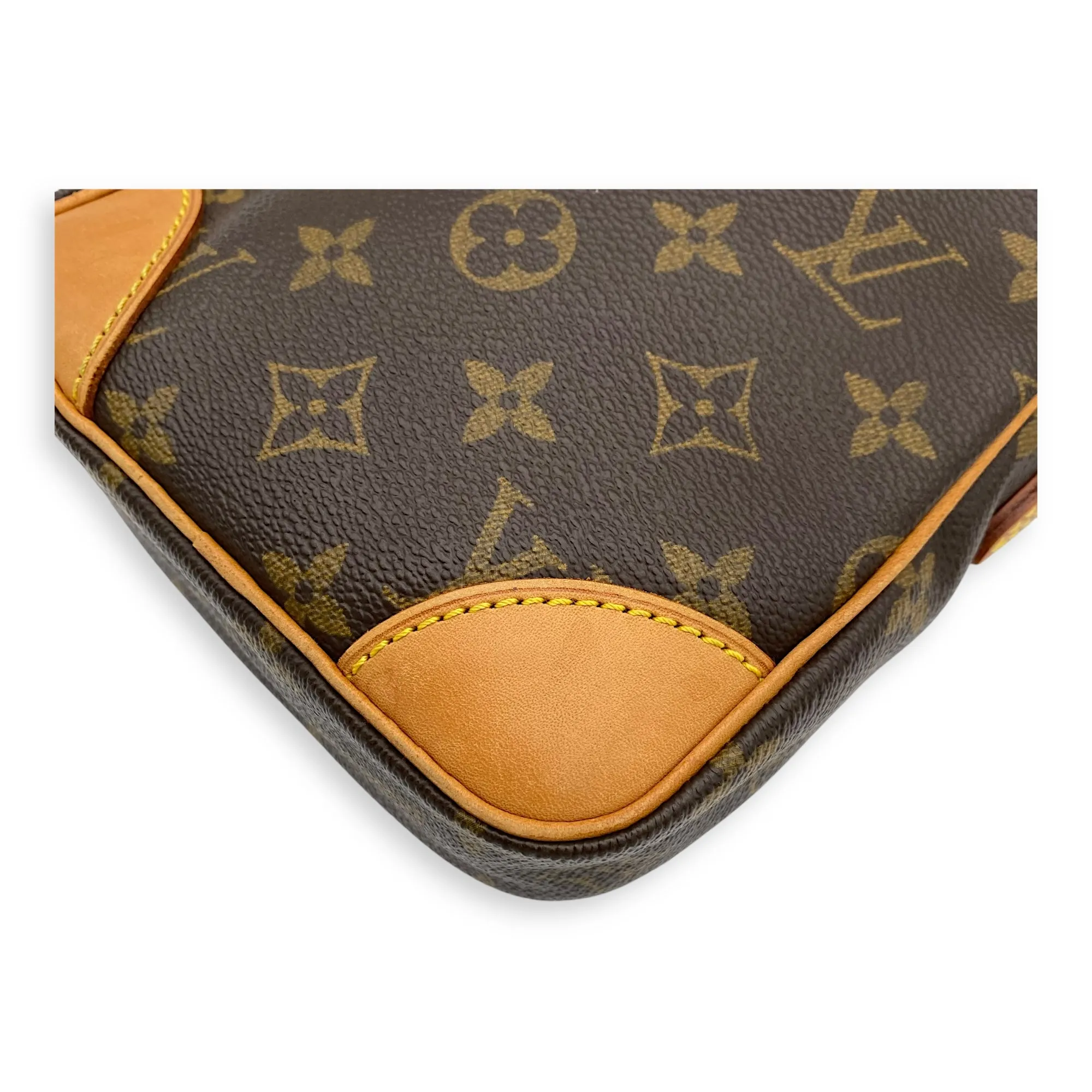 Danube Brown Crossbody Bag in Monogram Coated Canvas, Gold hardware