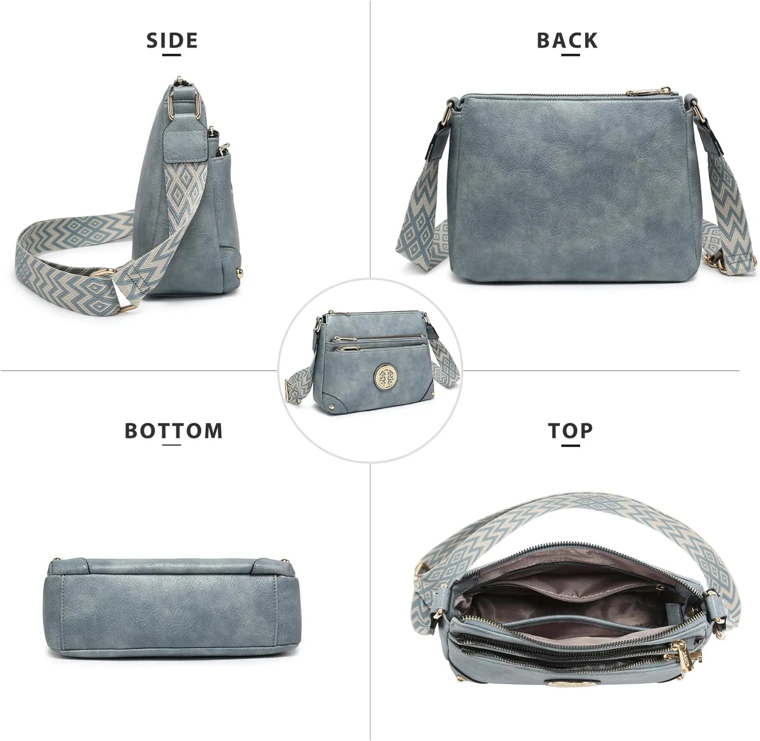 Dasein Crossbody Purses for Women Trendy Multi Pockets Shoulder Bag Medium Handbags with Guitar Strap
