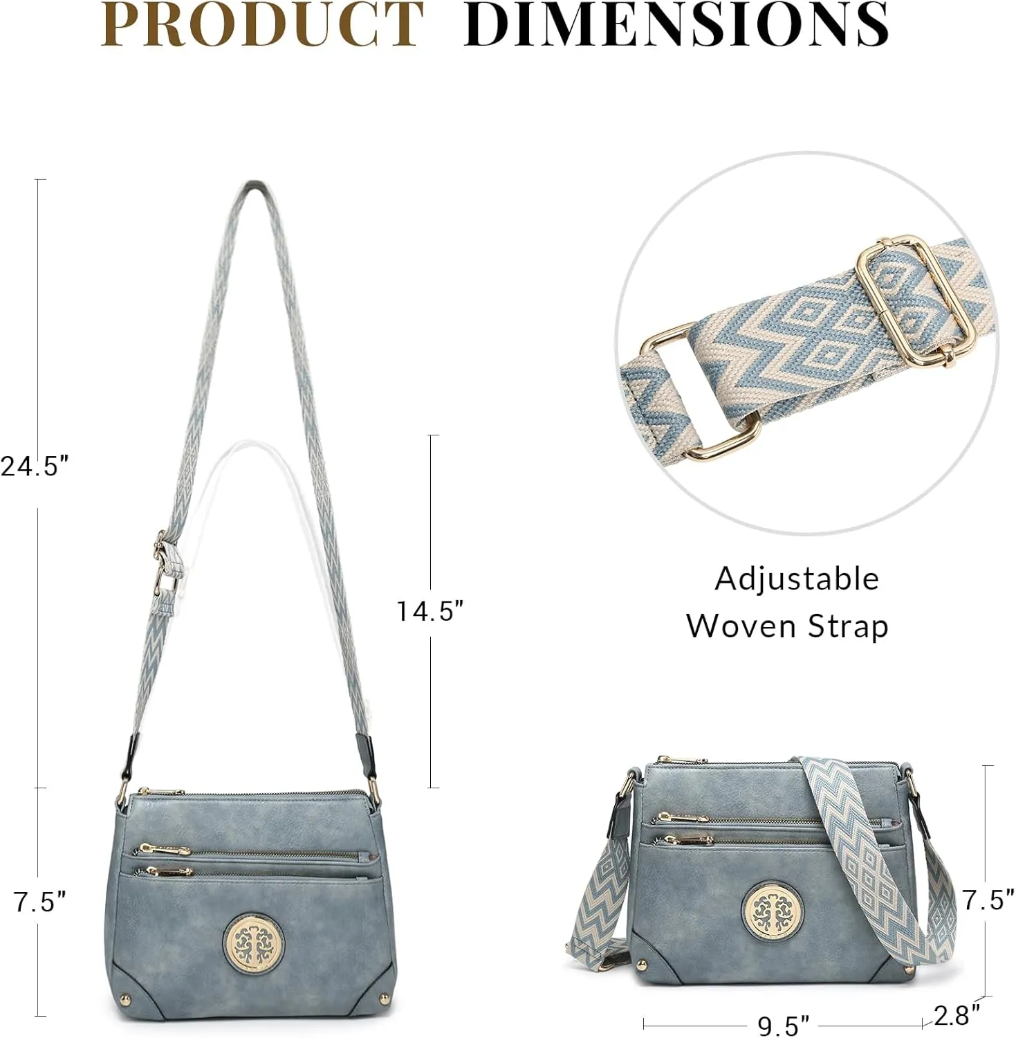 Dasein Crossbody Purses for Women Trendy Multi Pockets Shoulder Bag Medium Handbags with Guitar Strap