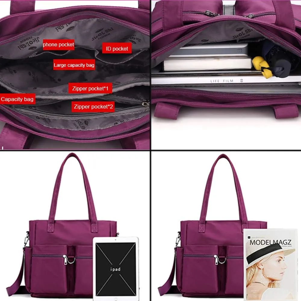 Dayfine Nylon Tote Bags for Women Waterproof Shoulder Bag Satchel Casual Handbags Lightweight Purse Multiple Pockets Bag