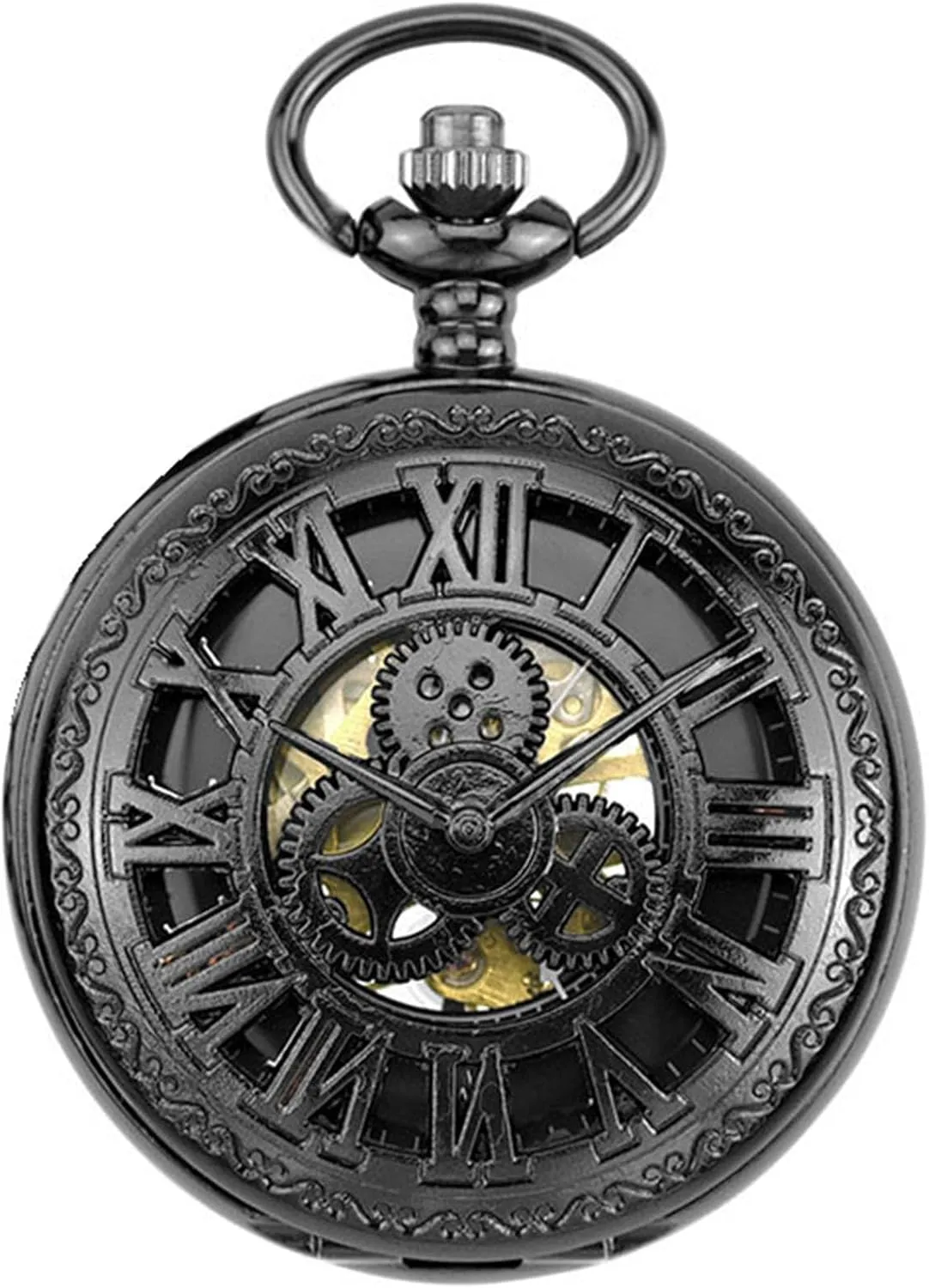 Ddjbdb Mens Pocket Watch Hollow Roman Numerals Gear Skeleton Hand Wind Mechanical Pocket Watches with Gift Box for Him Husband Son Dad Father