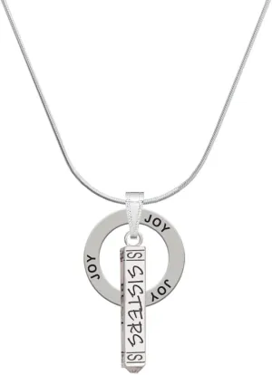 Delight Jewelry Sisters Best Friends Forever Bar - Joy Ring Charm Necklace, 18"