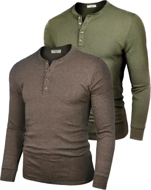 Derminpro Men's Henley Cotton Casual Short/Long Sleeve Lightweight Button T-Shirts