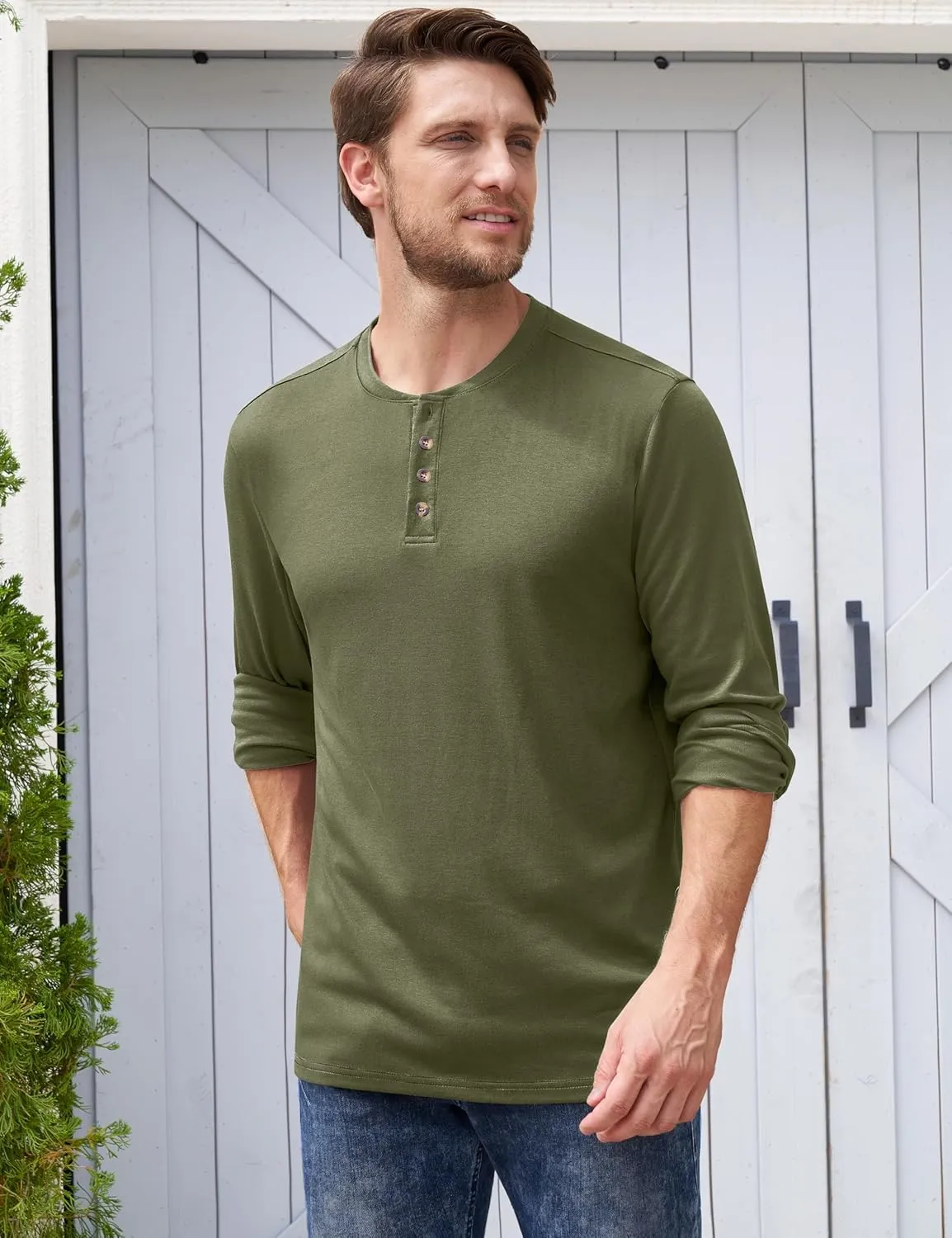 Derminpro Men's Henley Cotton Casual Short/Long Sleeve Lightweight Button T-Shirts