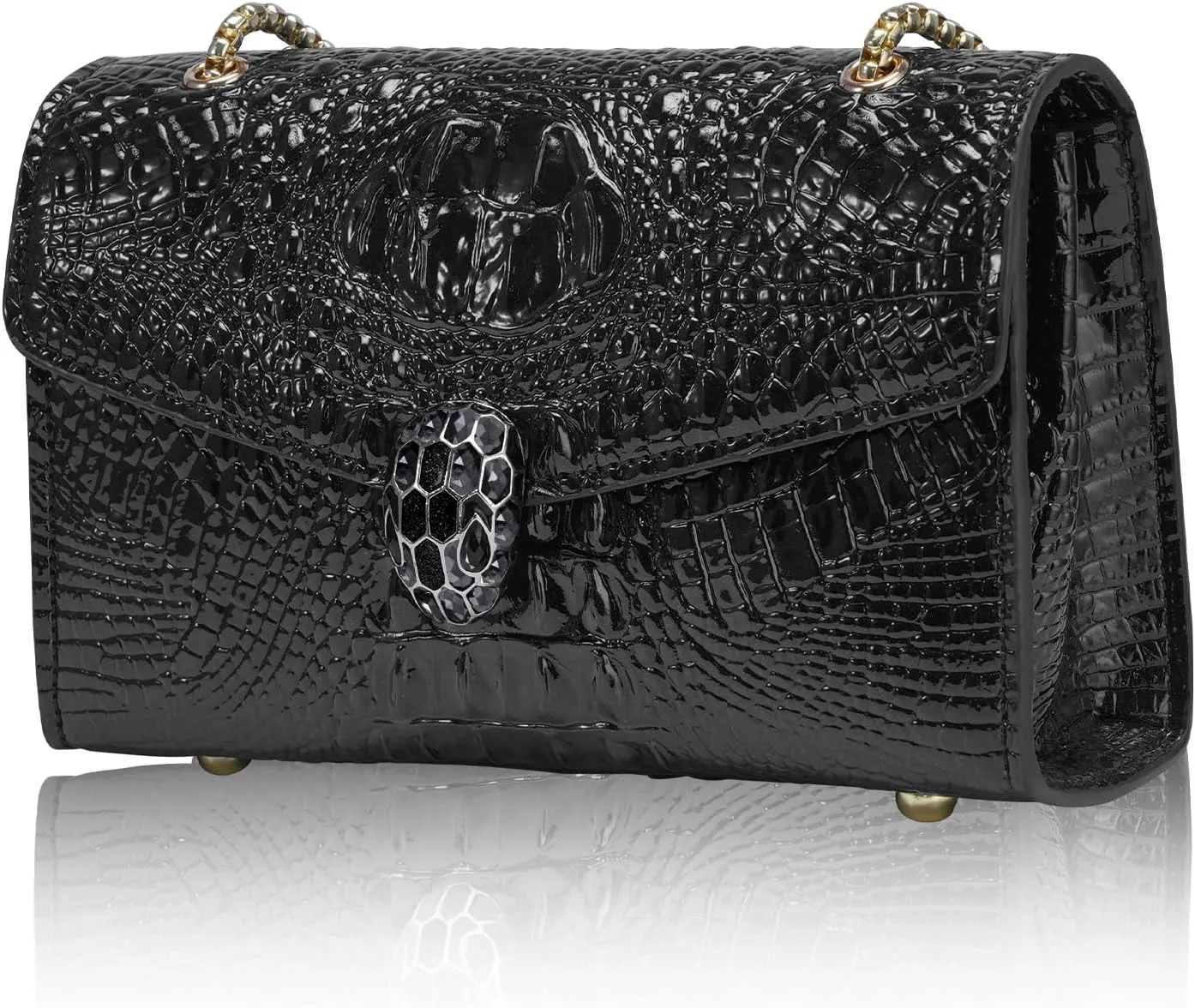 Designer Crossbody Purse for Women - Snake Crocodile Print with Bee Top Handle Bags PU Leather Shoulder Handbags