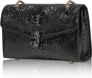 Designer Crossbody Purse for Women - Snake Crocodile Print with Bee Top Handle Bags PU Leather Shoulder Handbags