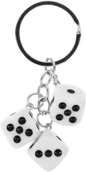 Dice Keychains Pendant Handbag Bag Key Chain Key Ring Charm 3d Cube Square Dice Key Rings Keyfob for Bag Purse Wallet Cellphone Car Pendant White