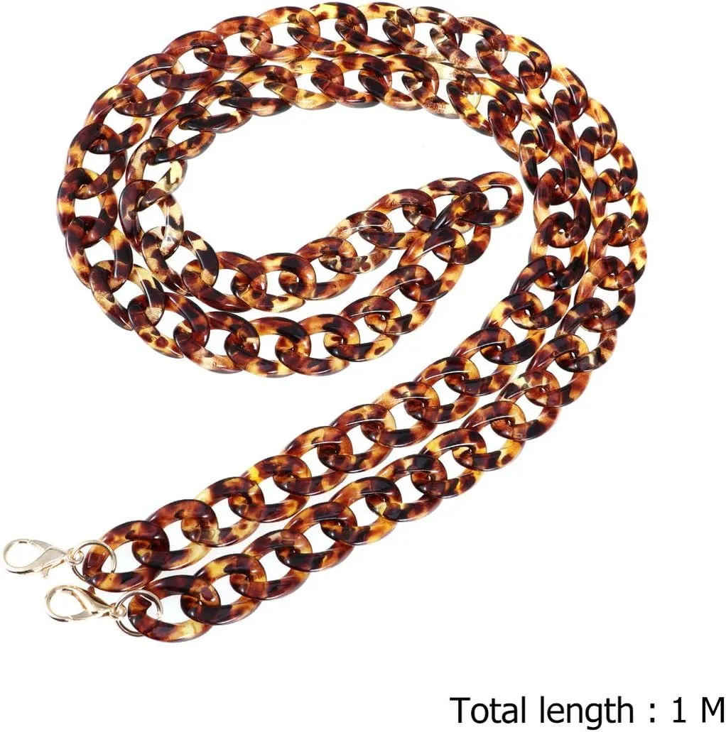 DIY Flat Bag Chain Strap Handbag Chains Replacement Acrylic Purse Shoulder Crossbody Chains Replacement Straps with Metal Buckles Leopard Grain Coffee