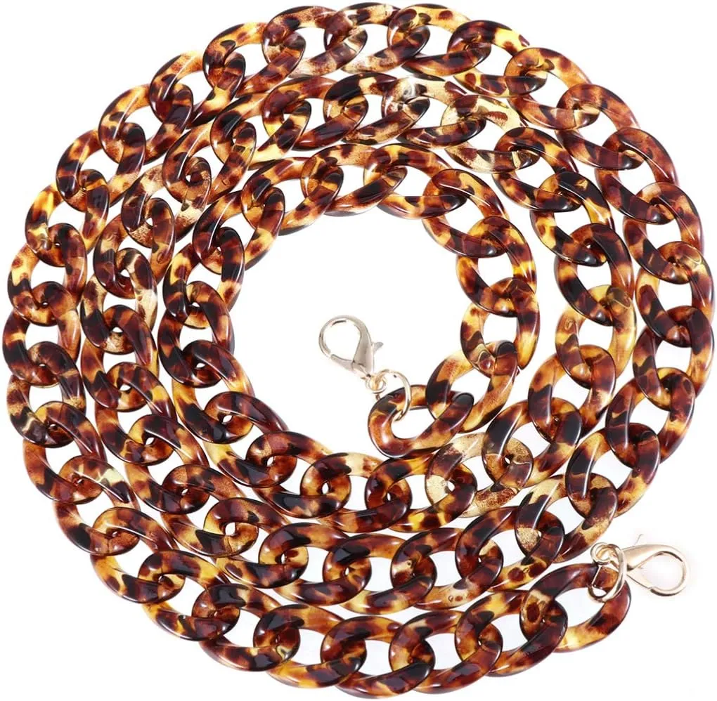 DIY Flat Bag Chain Strap Handbag Chains Replacement Acrylic Purse Shoulder Crossbody Chains Replacement Straps with Metal Buckles Leopard Grain Coffee