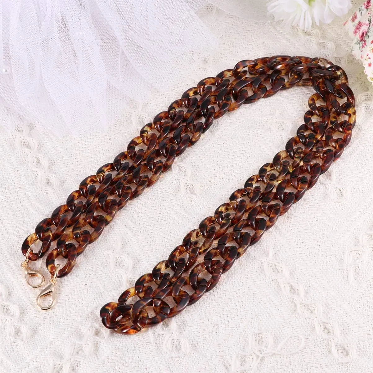 DIY Flat Bag Chain Strap Handbag Chains Replacement Acrylic Purse Shoulder Crossbody Chains Replacement Straps with Metal Buckles Leopard Grain Coffee