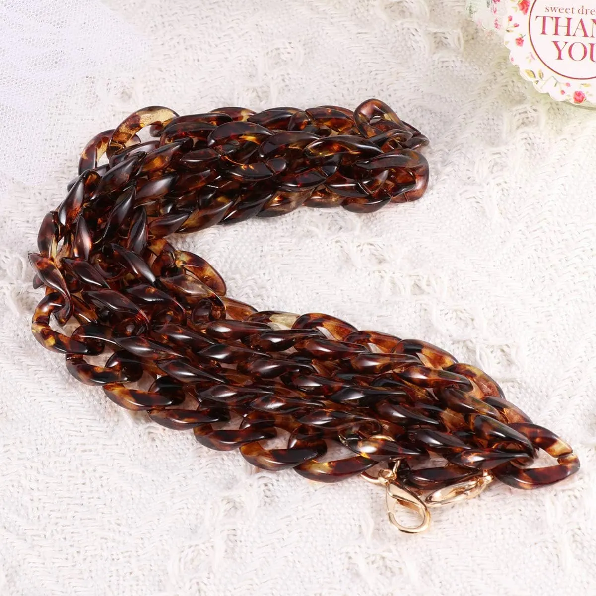 DIY Flat Bag Chain Strap Handbag Chains Replacement Acrylic Purse Shoulder Crossbody Chains Replacement Straps with Metal Buckles Leopard Grain Coffee