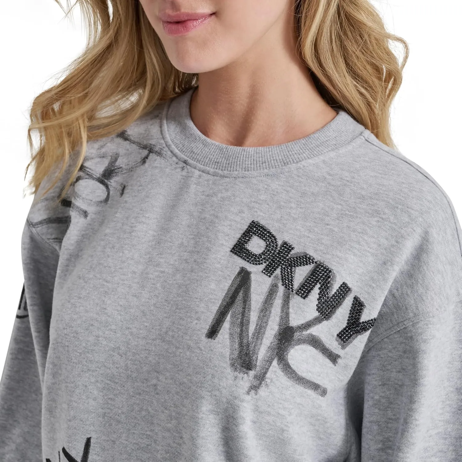 DKNY womens Logo Graffiti Crew Neck Crewneck Pullover