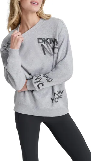 DKNY womens Logo Graffiti Crew Neck Crewneck Pullover