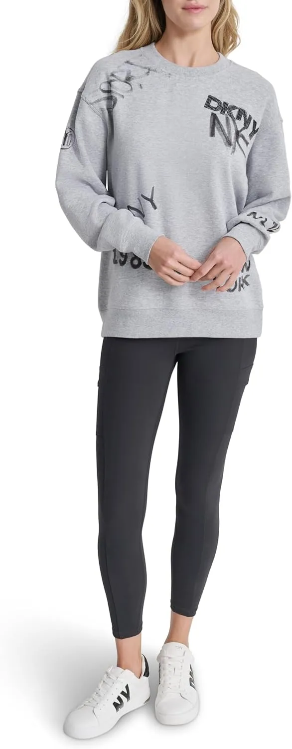 DKNY womens Logo Graffiti Crew Neck Crewneck Pullover