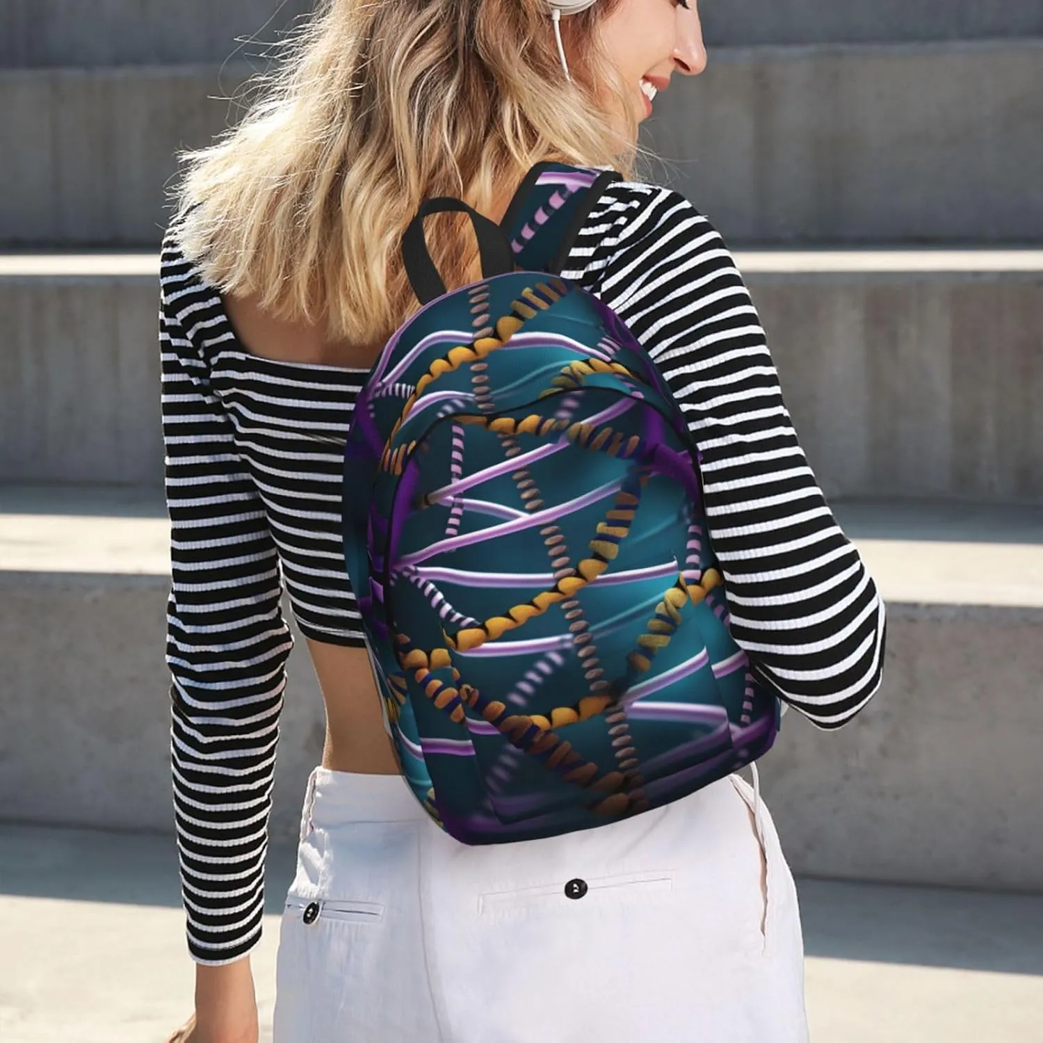 Dna Chain Photo Large Capacity Backpack, Men'S And Women'S Fashionable Travel Backpack, Leisure Work Bag,