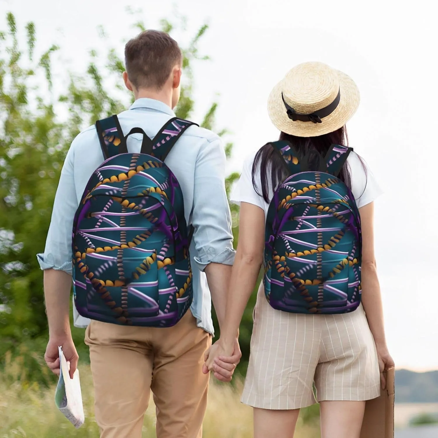 Dna Chain Photo Large Capacity Backpack, Men'S And Women'S Fashionable Travel Backpack, Leisure Work Bag,