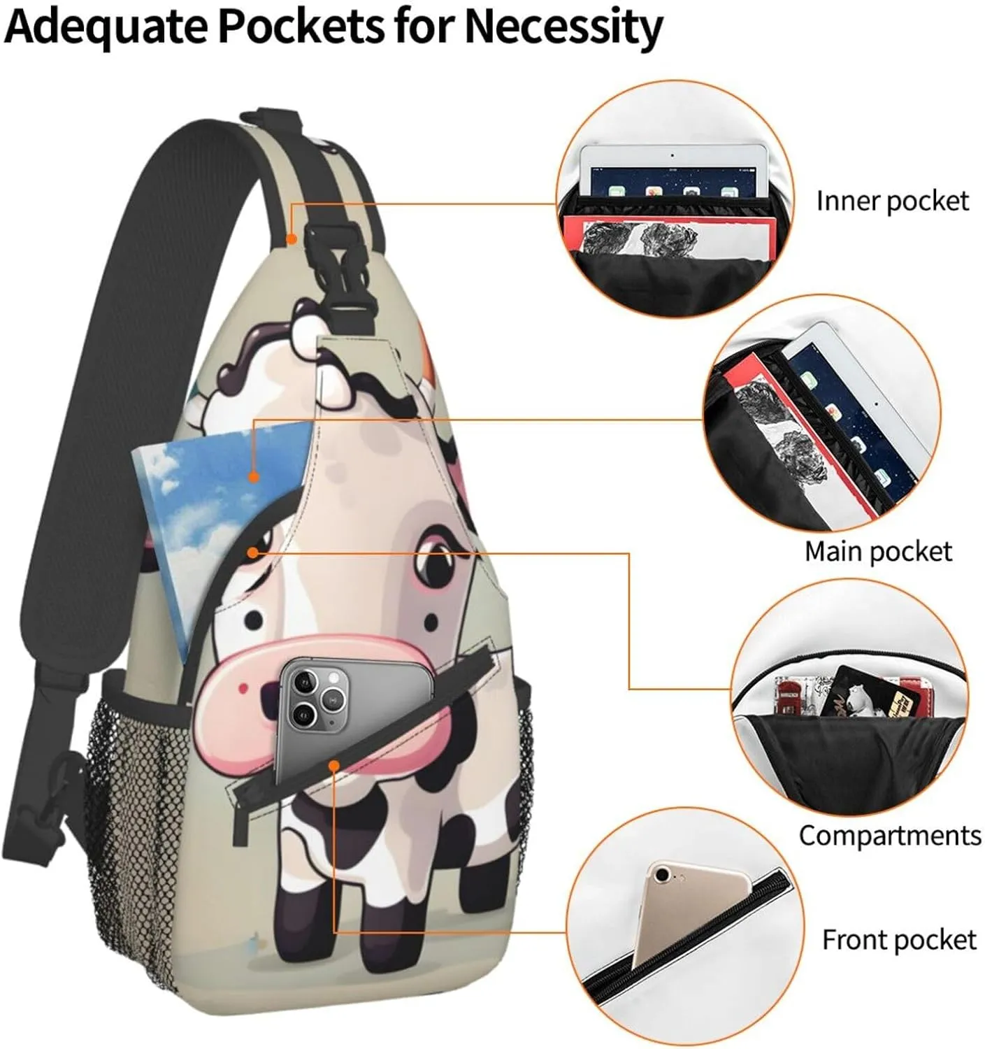 Dog Breed Unisex Crossbody Backpack Travel Hiking Casual Chest Bags Lightweight Fashion