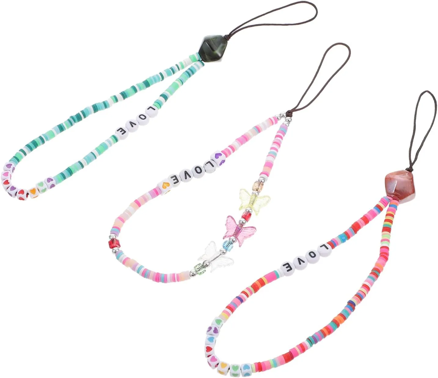 DOITOOL Elegant Phone Chain Lanyard Set 3 Pieces Purse Wrist Lanyard Polymer Clay Phone Lanyards for Cellphones Cameras