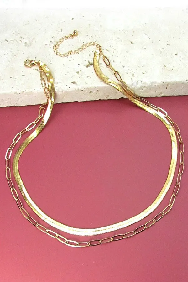 DOUBLE SNAKE & LINK CHAIN NECKLACE | 31N21205
