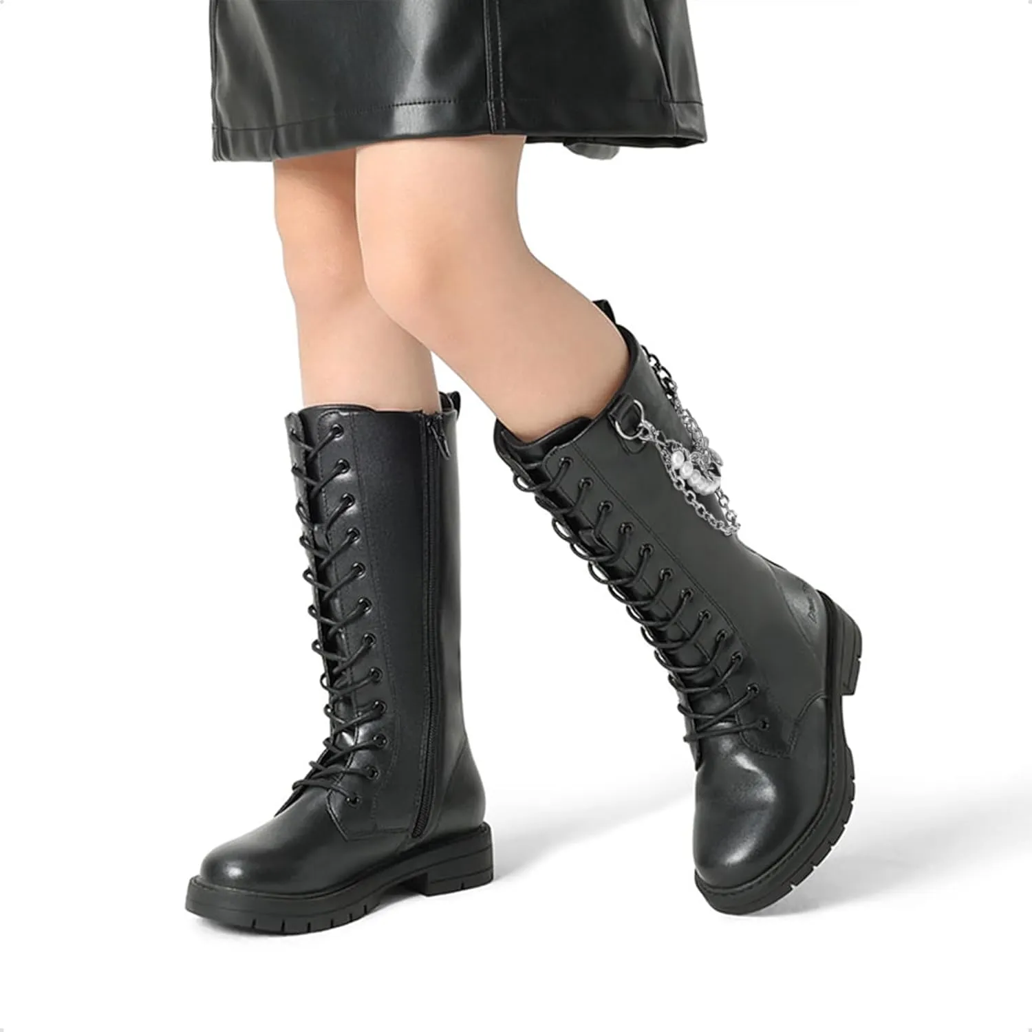 DREAM PAIRS Girls Riding Boots Knee High Side Zipper Mid Calf Shoes Little Kid/Big Kid
