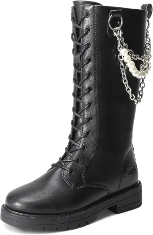 DREAM PAIRS Girls Riding Boots Knee High Side Zipper Mid Calf Shoes Little Kid/Big Kid
