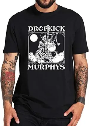 Dropkick Murphys T Shirt Vintage Skeleton Piper T-Shirts EU Size Fashion Casual Breathable Fitness Crew Neck to Black