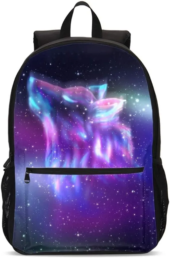 DuJiea Wolf Galaxy Kids Backpack Student Set 3 Piece Back To School Book Bag with Shouder Bag Pencil Case for Boys Girls 1-6th Grade