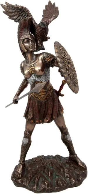 Ebros Athena Minerva with Wise Owl Statue Greek Roman Goddess of Wisdom Strategy and Battle Sculpture 12" H Greco Olympian Gods Decor Theme