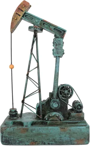 Ebros Gift Rustic Vintage Green Nodding Donkey Pumpjack Oil Derrick Rig Prototype Sculpture Wild West Pumpjack On Platform Model Home Decor Western Antiqued Figurine