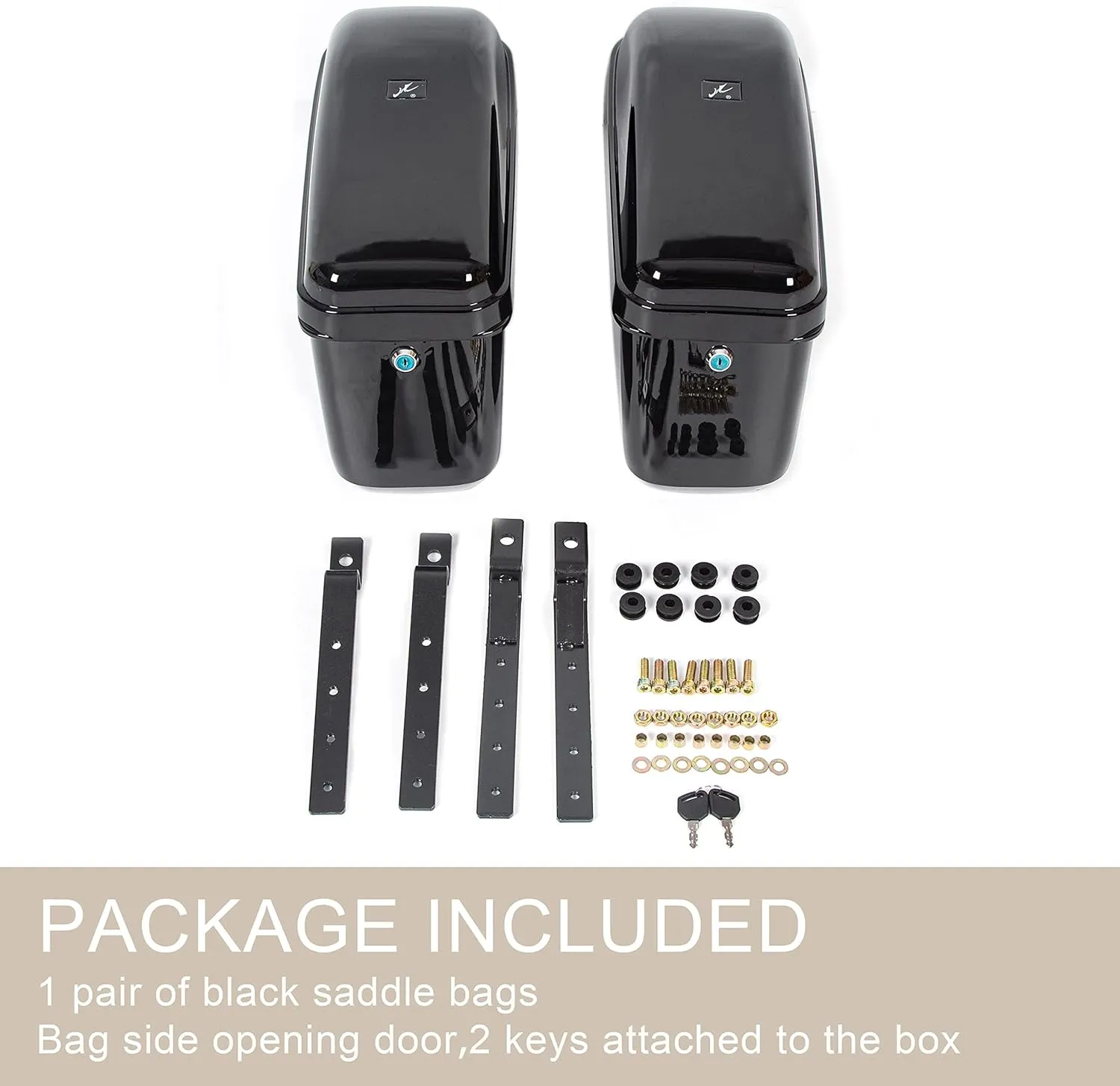ECOTRIC 45L Motorcycle Hard Saddle Bags W/Lock Compatible with Harley Davidson Honda Shadow Kawasaki Vulcan VN Saddle Bags Trunk Storage Carrier w/Mounting Kit Plastic Black